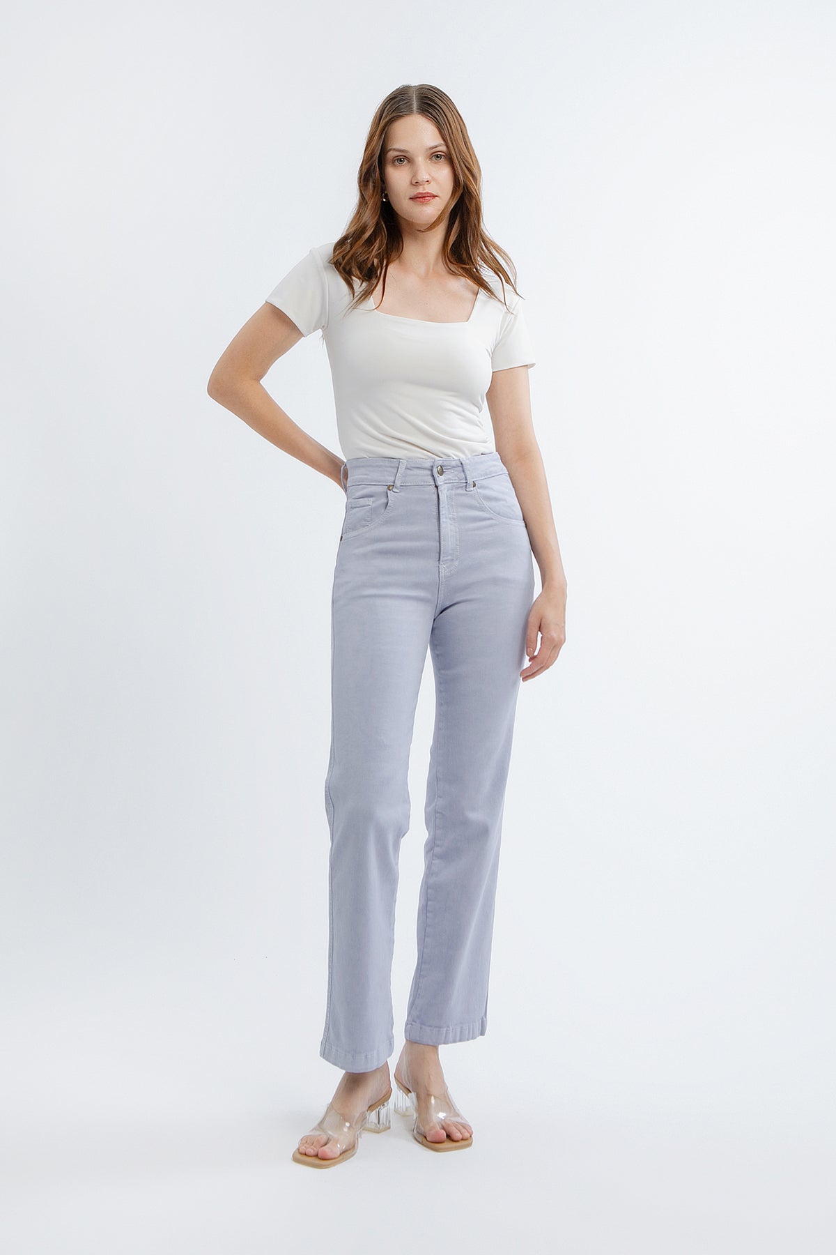 Lilac Straigth Cut Stretch Jeans