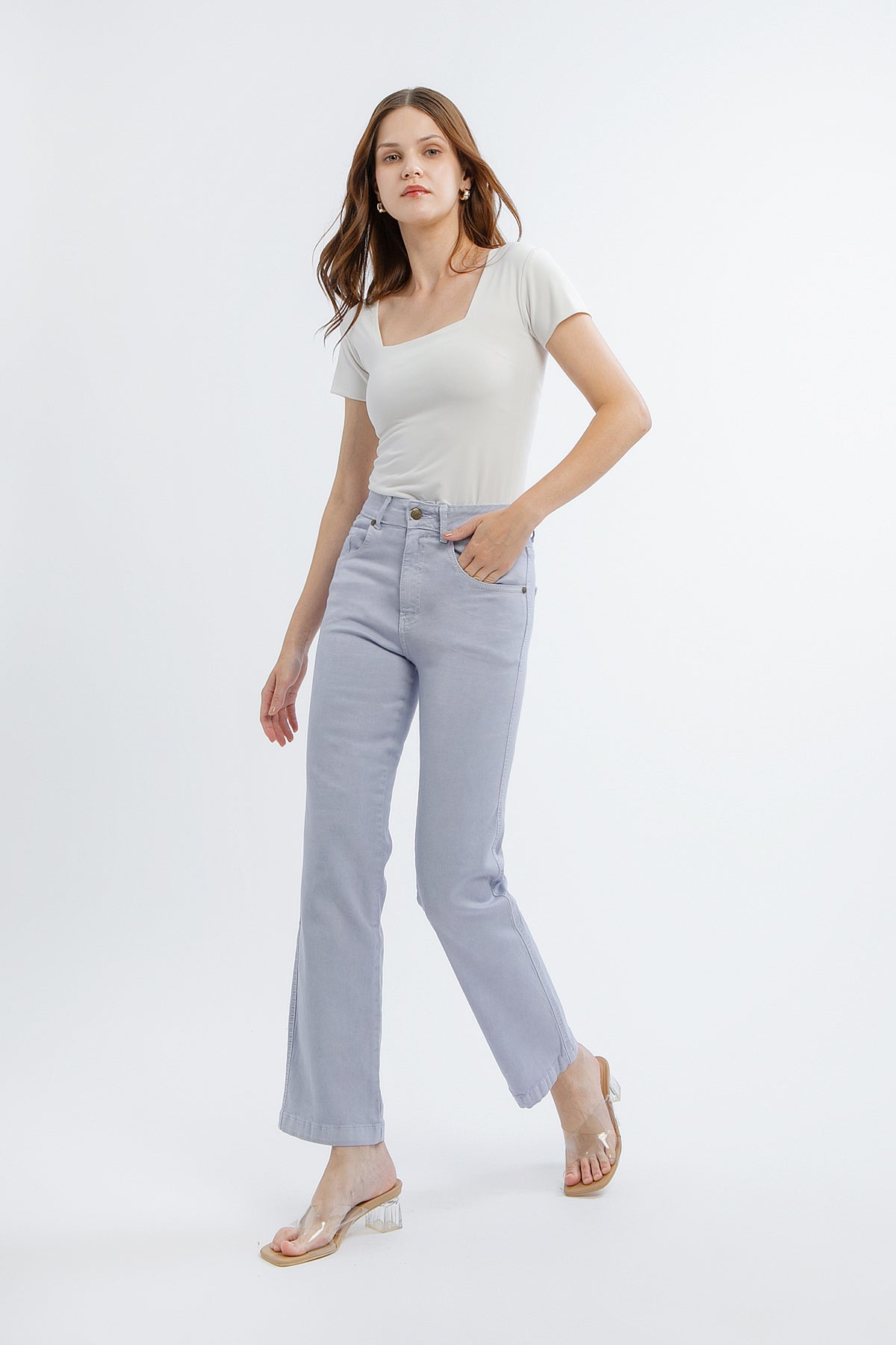 Lilac Straigth Cut Stretch Jeans