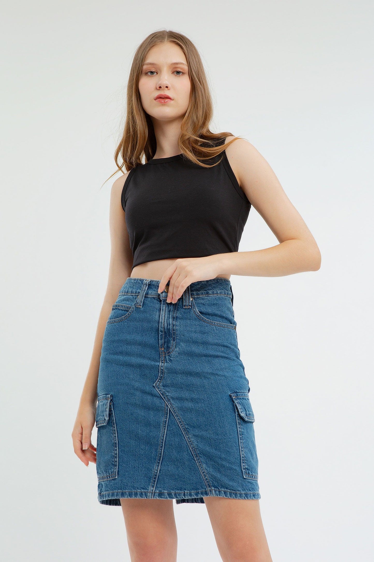Denim Cargo Skirt
