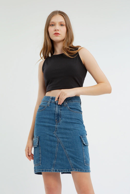 Denim Cargo Skirt
