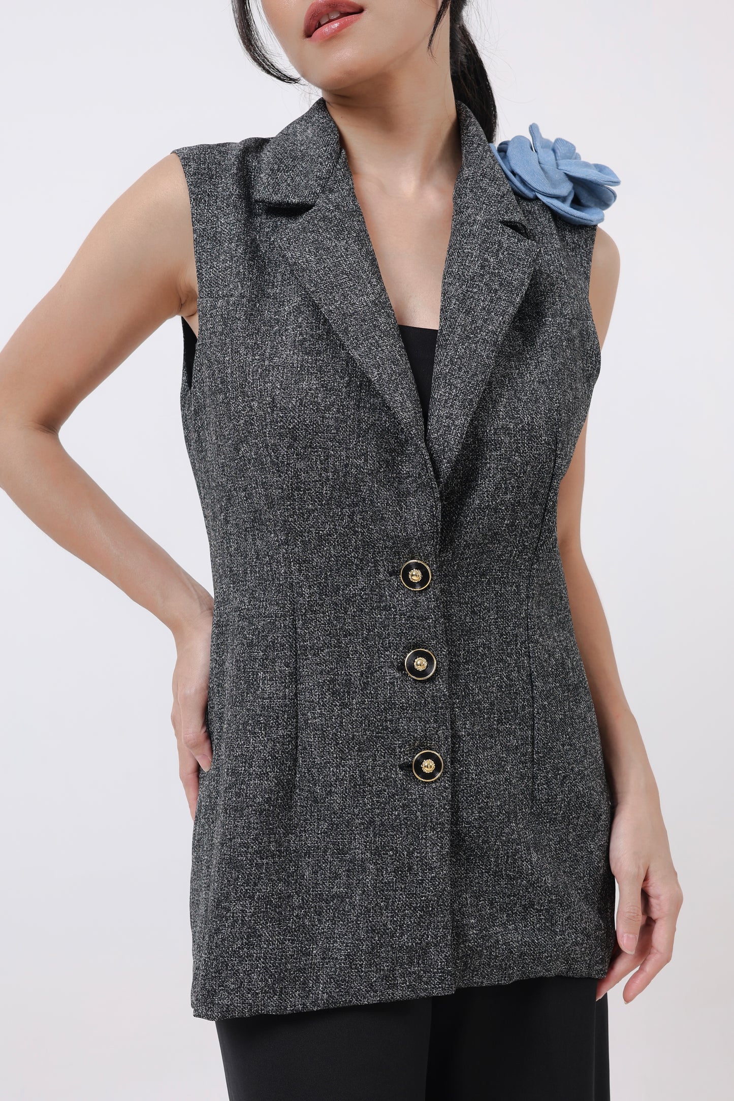 Flora Tweed Sleeveless Blazer