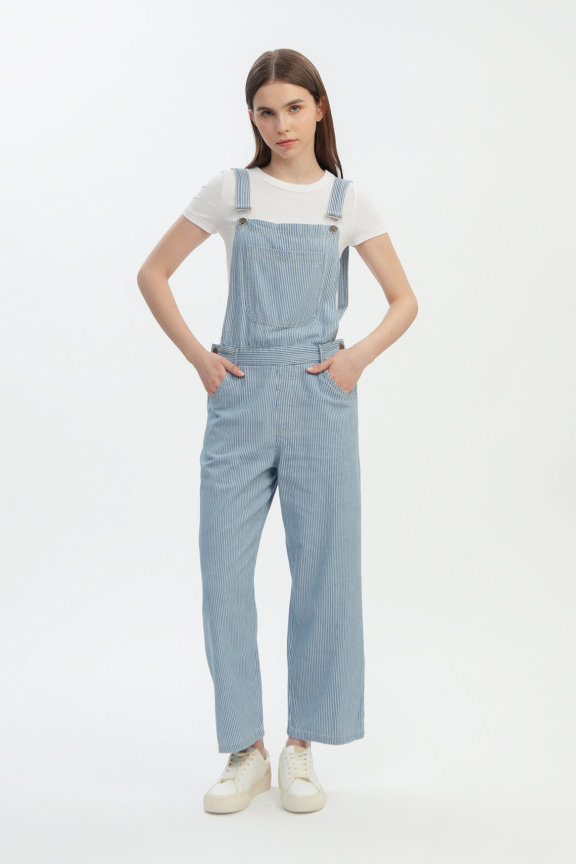 Pinstripe Denim Overalls