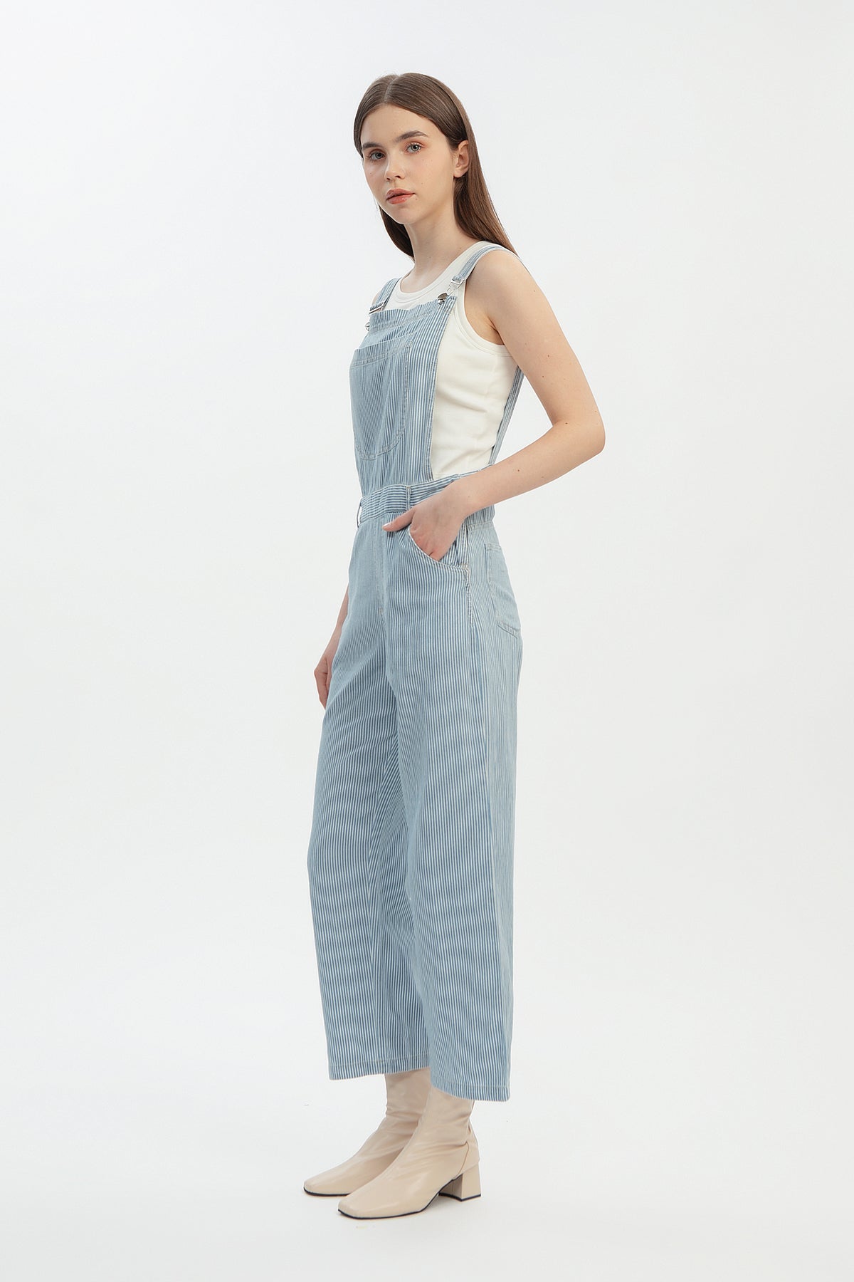 Pinstripe Denim Overalls