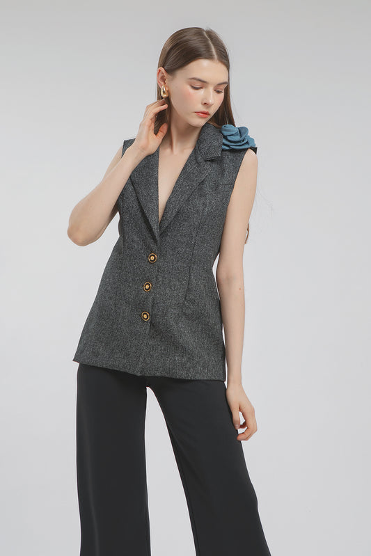 Flora Tweed Sleeveless Blazer